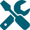 Teal icon of a wrench and a screwdriver crossed in an X shape